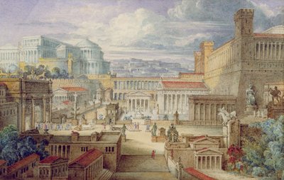 Une scène dans la Rome antique, un décor pour Titus Andronicus, Acte I, scène 3, vers 1830 - Joseph Michael Gandy